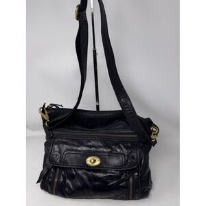 FOSSIL Vintage Black Lamb Hide Leather Crossbody Bag, Ajustable Strap Twist Lock
